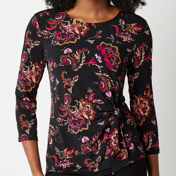 NEW Liz Claiborne Paisley Tie Knot Stretch Jersey Crew Neck 3/4 Sleeve Blouse 3X - Picture 5 of 8